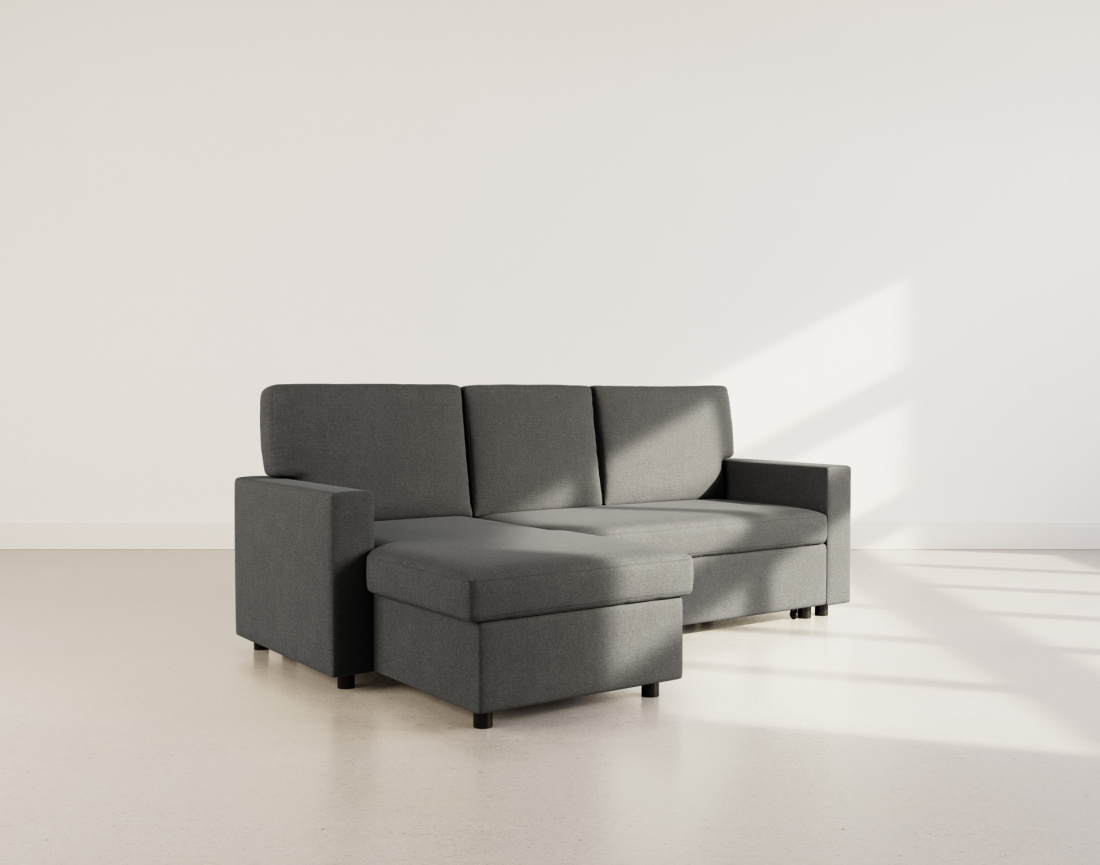 Canapé d’angle 4 places en tissu convertible avec coffre Meiya