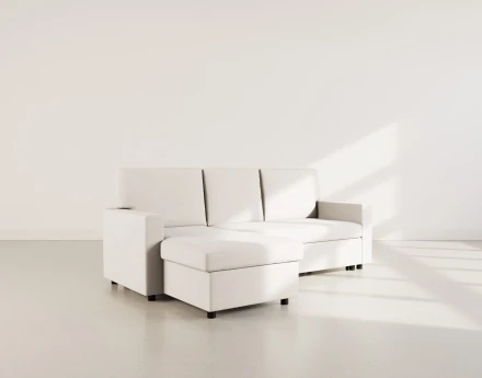 Canapé d’angle 4 places en tissu convertible avec coffre Meiya