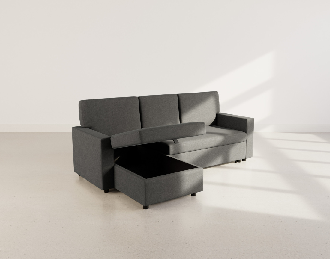 Canapé d’angle 4 places en tissu convertible avec coffre Meiya