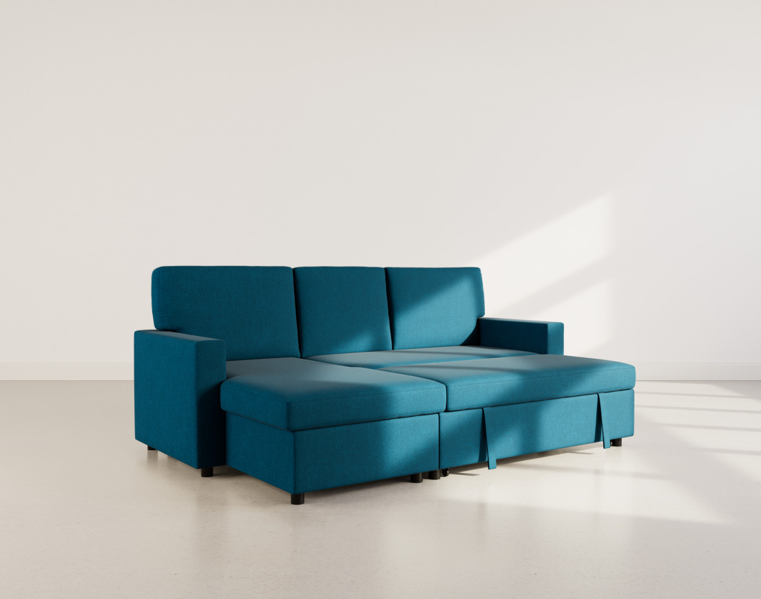 Canapé d’angle 4 places en tissu convertible avec coffre Meiya