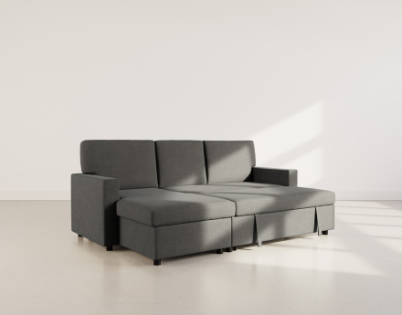 Canapé d’angle 4 places en tissu convertible avec coffre Meiya