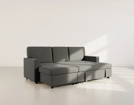 Canapé d’angle 4 places en tissu convertible avec coffre Meiya