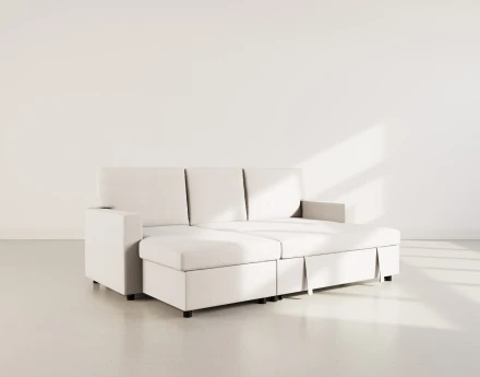 Canapé d’angle 4 places en tissu convertible avec coffre Meiya