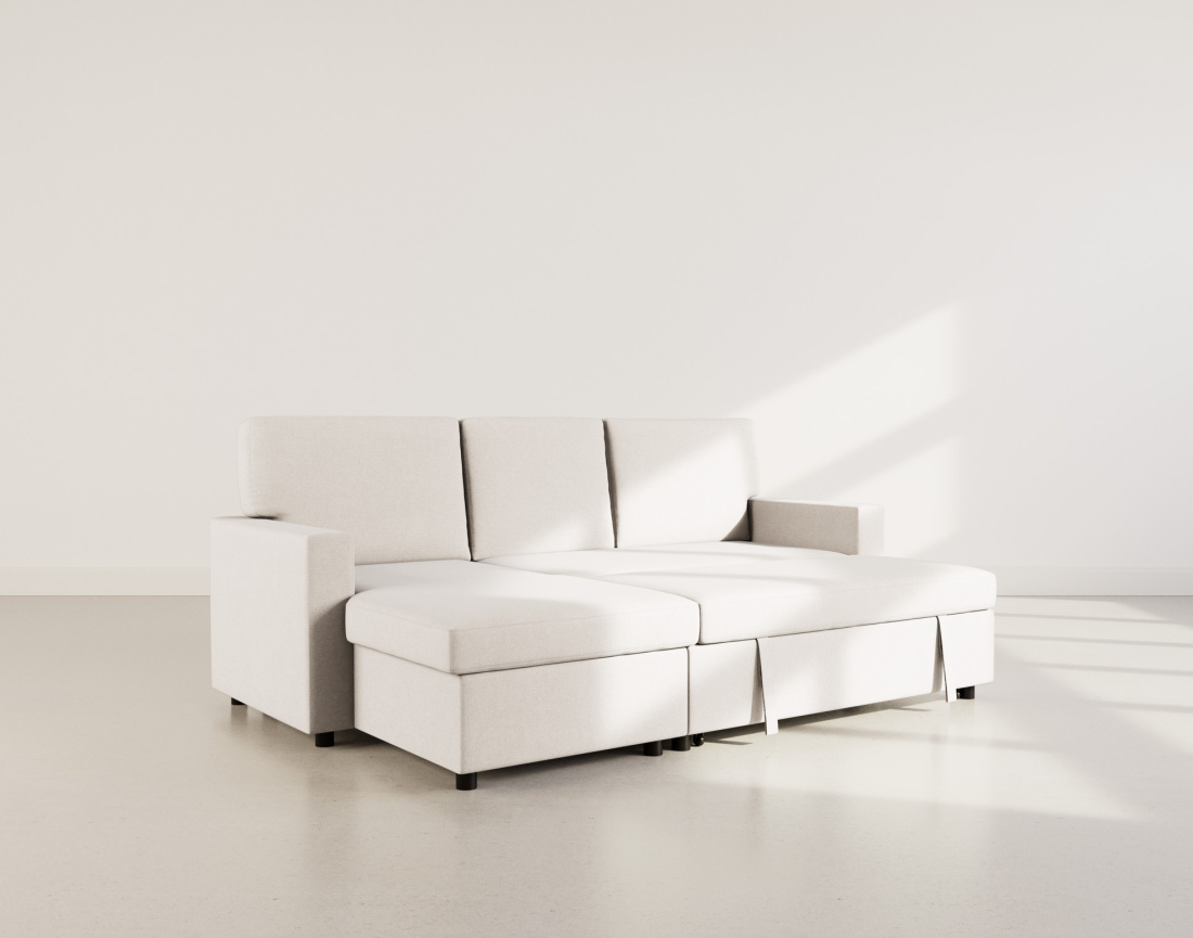 Canapé d’angle 4 places en tissu convertible avec coffre Meiya