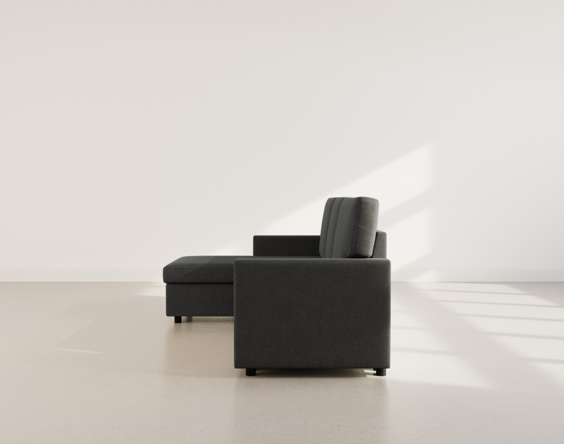 Canapé d’angle 4 places en tissu convertible avec coffre Meiya