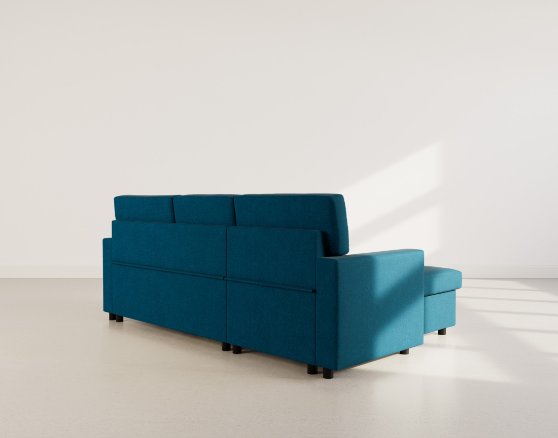 Canapé d’angle 4 places en tissu convertible avec coffre Meiya