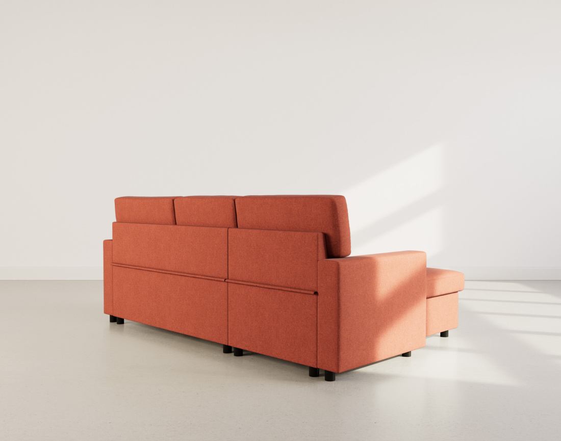 Canapé d’angle 4 places en tissu convertible avec coffre Meiya