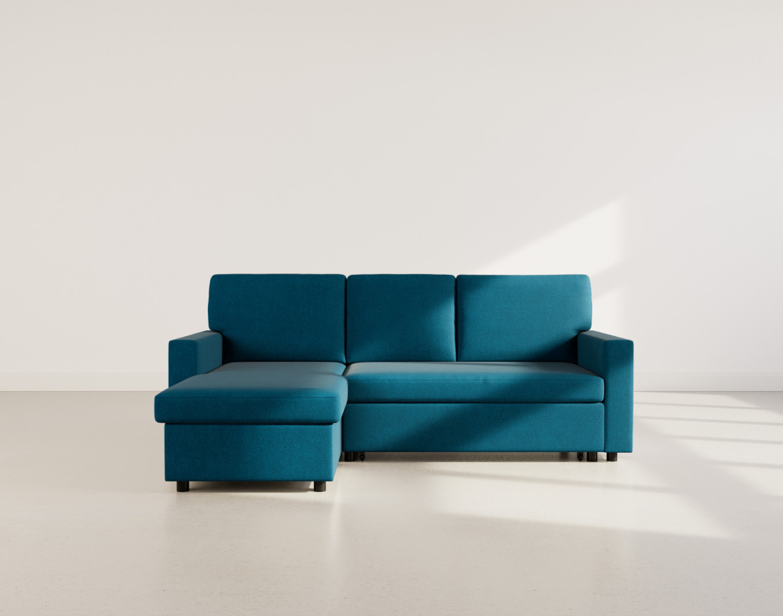 Canapé d’angle 4 places en tissu convertible avec coffre Meiya