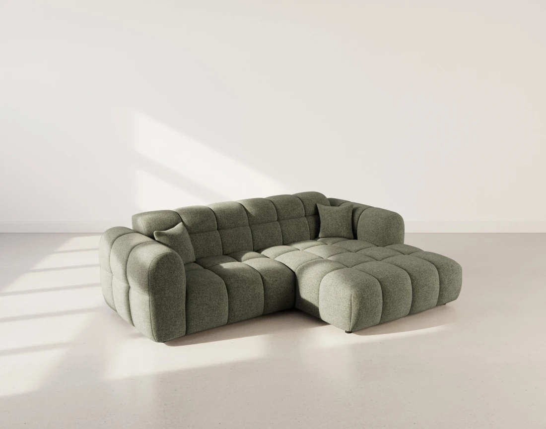 Canapé d'angle droit 4 places en tissu texturé Mini Ray