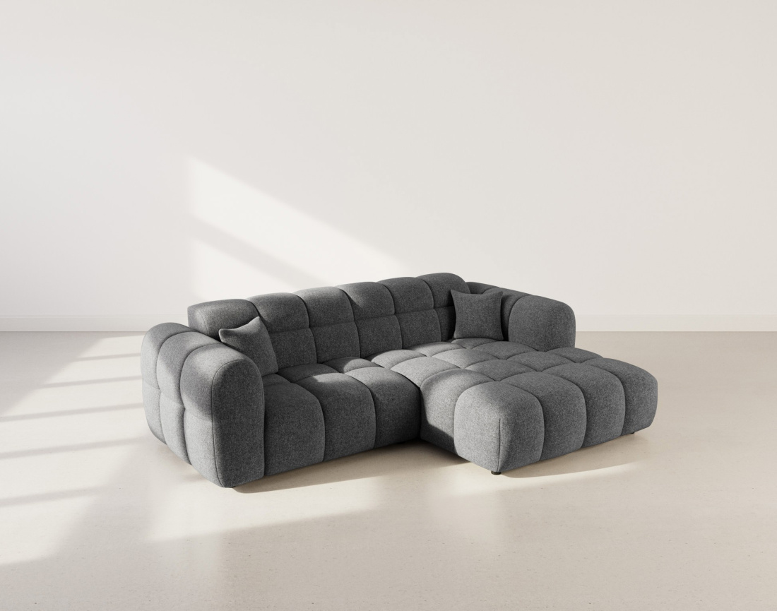 Canapé d'angle droit 4 places en tissu texturé Mini Ray