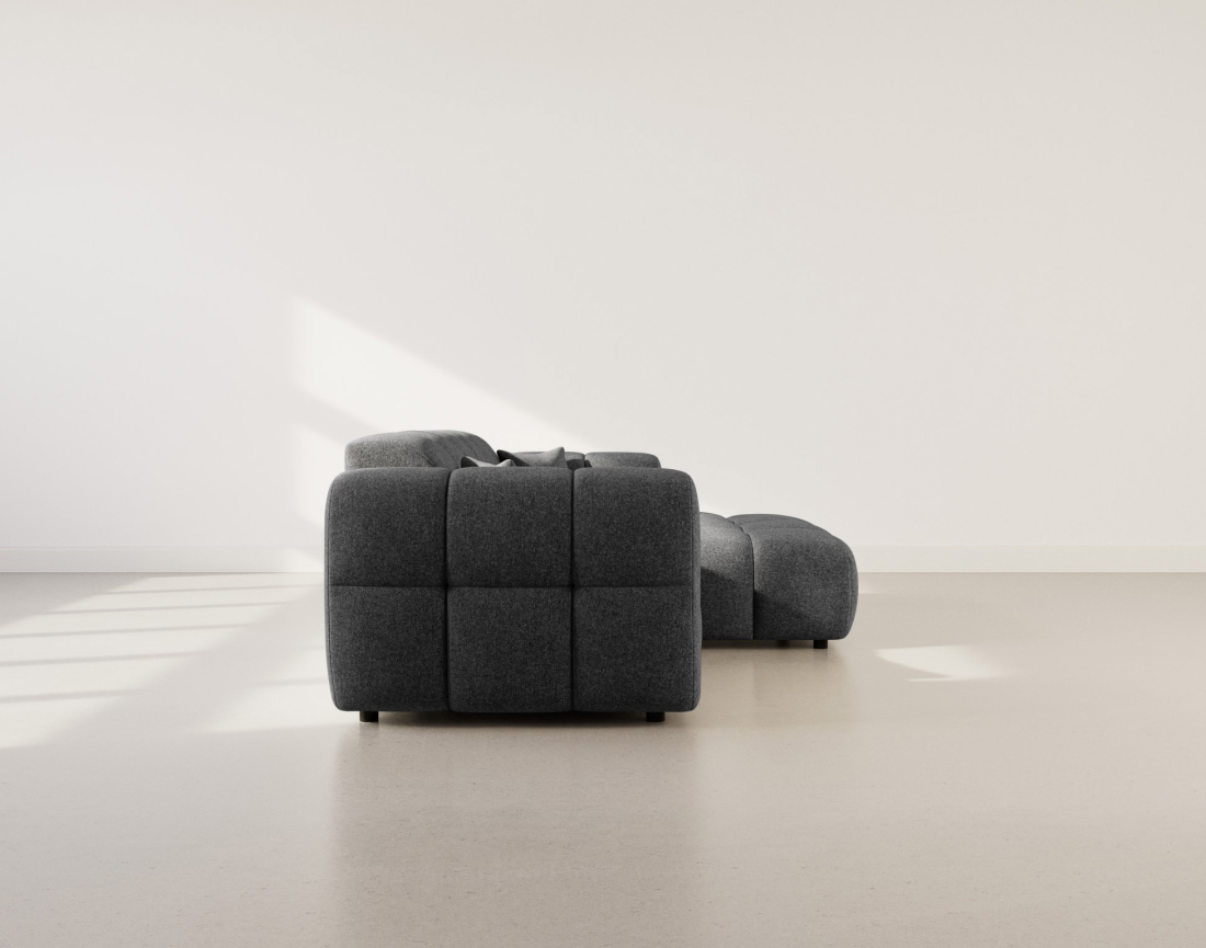 Canapé d'angle droit 4 places en tissu texturé Mini Ray