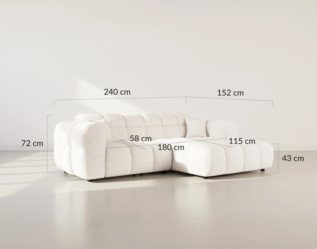 Canapé d'angle droit 4 places en tissu texturé Mini Ray