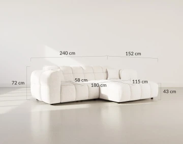 Canapé d'angle droit 4 places en tissu texturé Mini Ray
