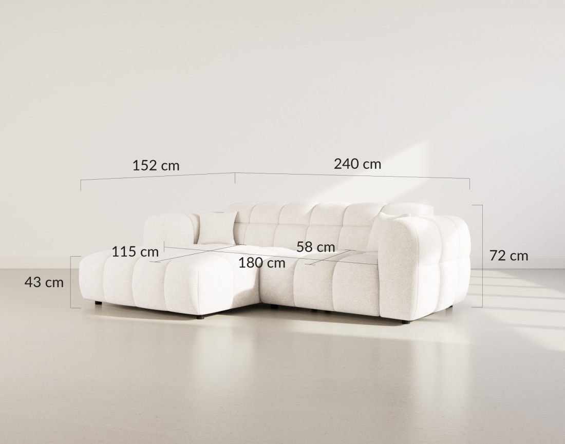 Canapé d'angle gauche 4 places en tissu texturé Mini Ray
