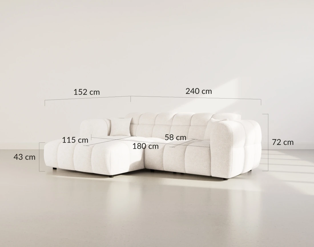 Canapé d'angle gauche 4 places en tissu texturé Mini Ray