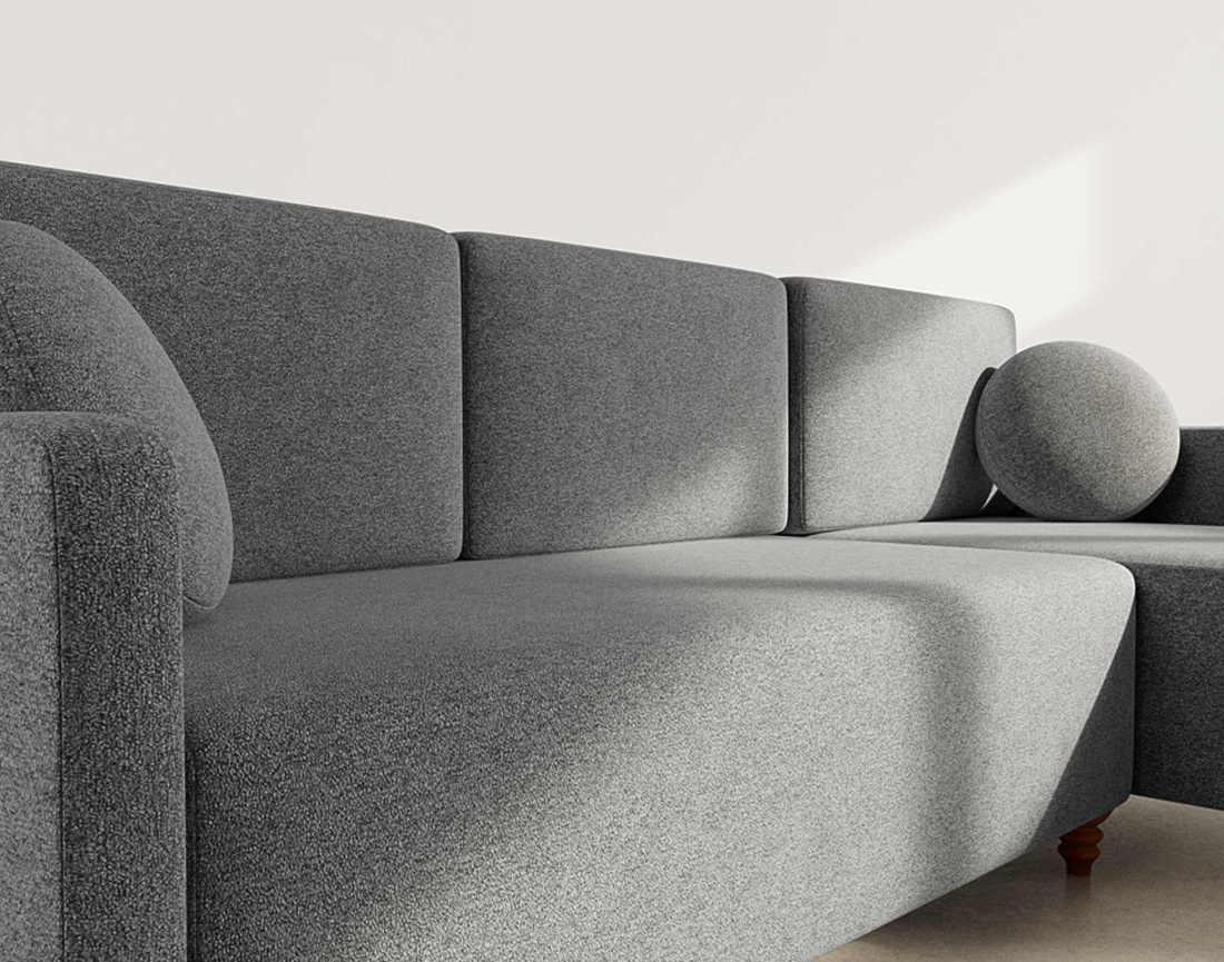 Canapé d'angle réversible 4 places convertible avec coffre en velours texturé Calypso