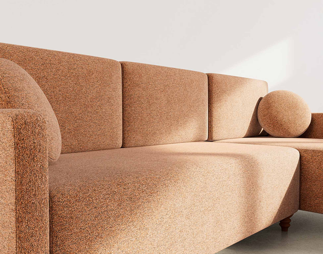 Canapé d'angle réversible 4 places convertible avec coffre en velours texturé Calypso