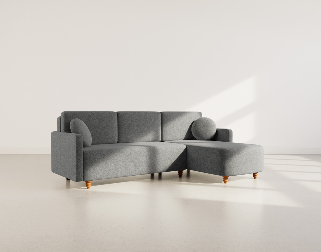 Canapé d'angle réversible 4 places convertible avec coffre en velours texturé Calypso