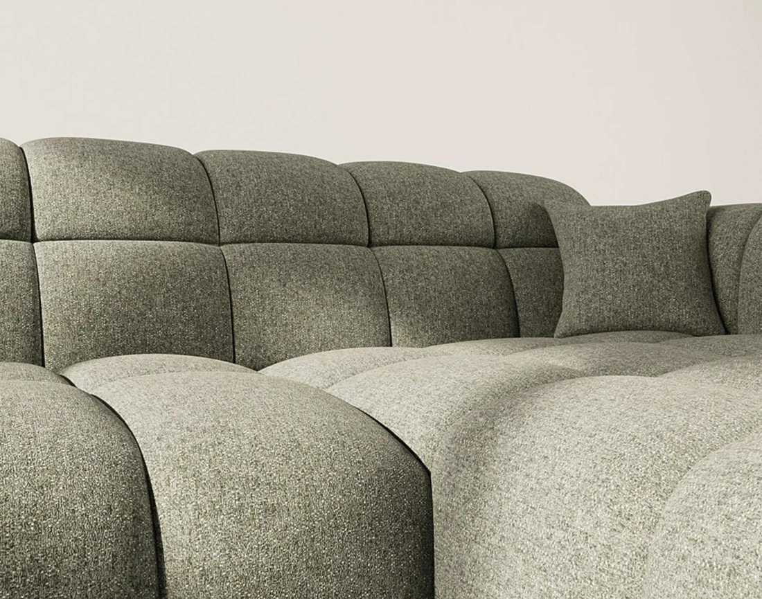 Canapé d'angle droit 4 places en tissu texturé Mini Ray