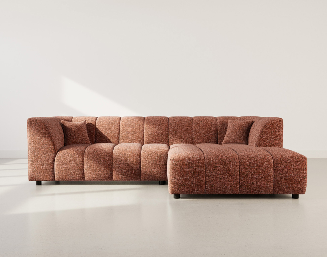 Canapé d'angle droit 4 places avec accoudoir en tissu texturé Curtis