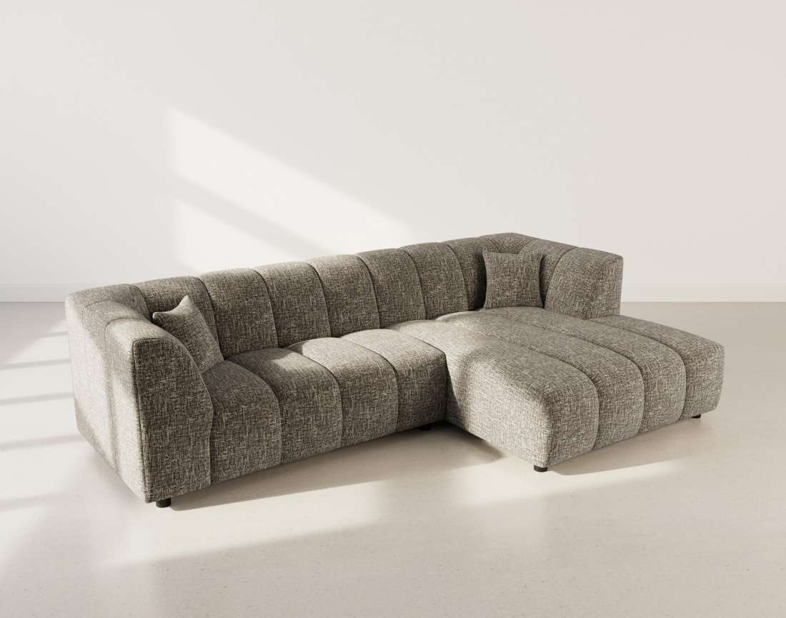 Canapé d'angle droit 4 places avec accoudoir en tissu texturé Curtis