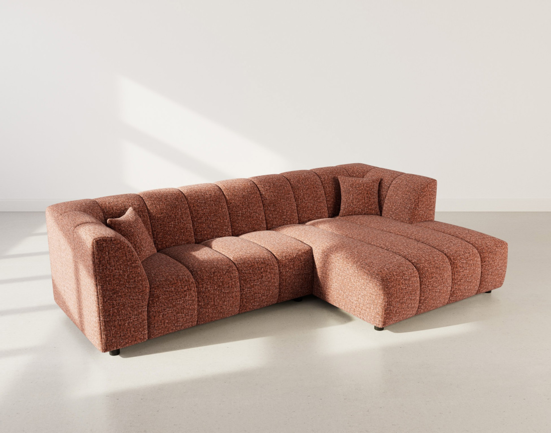 Canapé d'angle droit 4 places avec accoudoir en tissu texturé Curtis