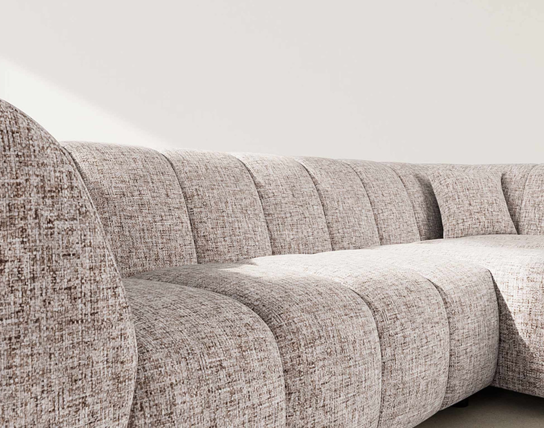 Canapé d'angle droit 4 places avec accoudoir en tissu texturé Curtis