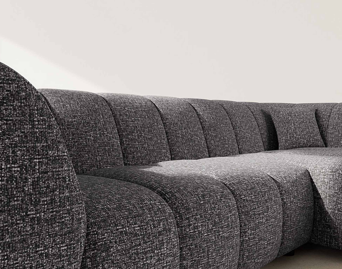 Canapé d'angle droit 4 places avec accoudoir en tissu texturé Curtis