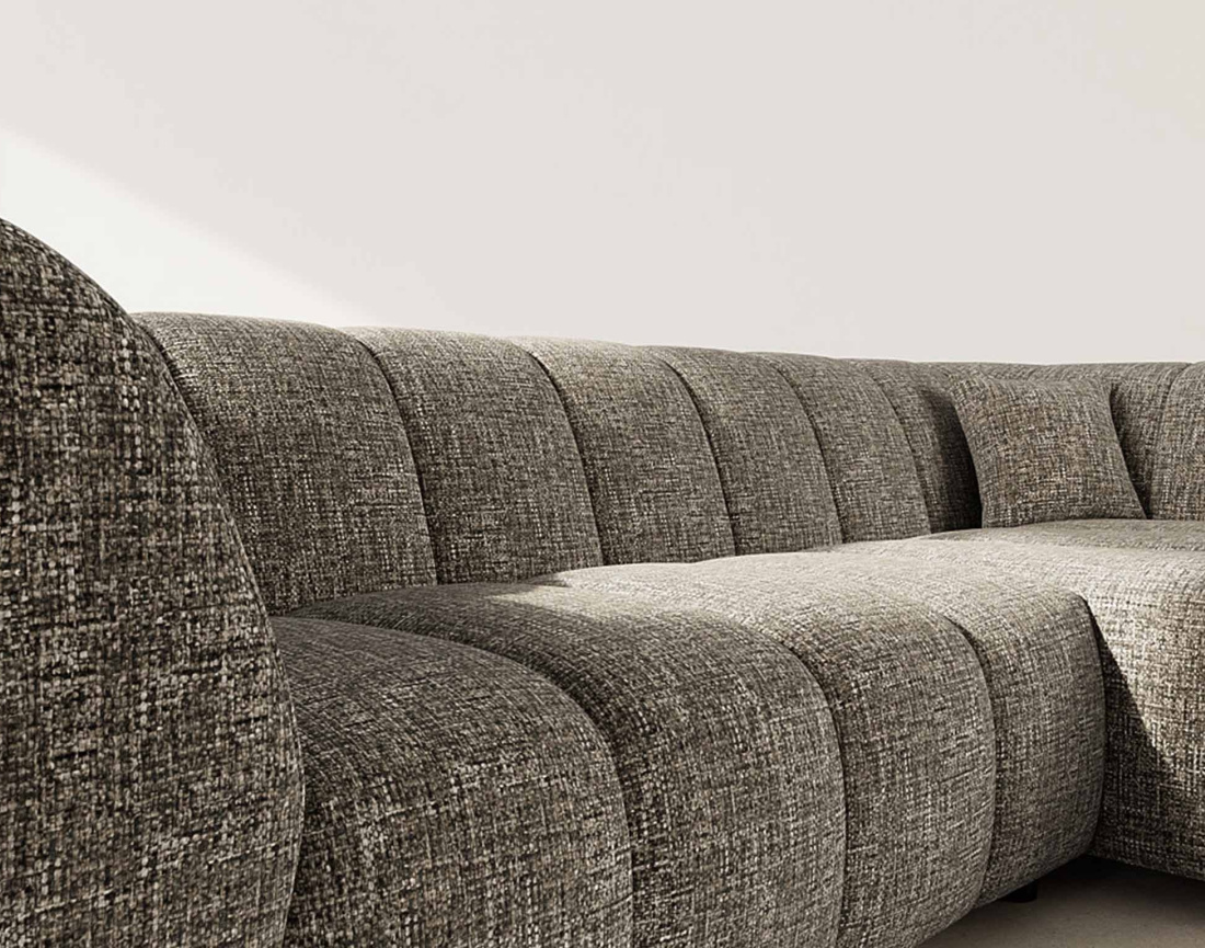 Canapé d'angle droit 4 places avec accoudoir en tissu texturé Curtis