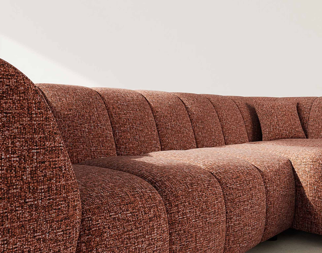 Canapé d'angle droit 4 places avec accoudoir en tissu texturé Curtis