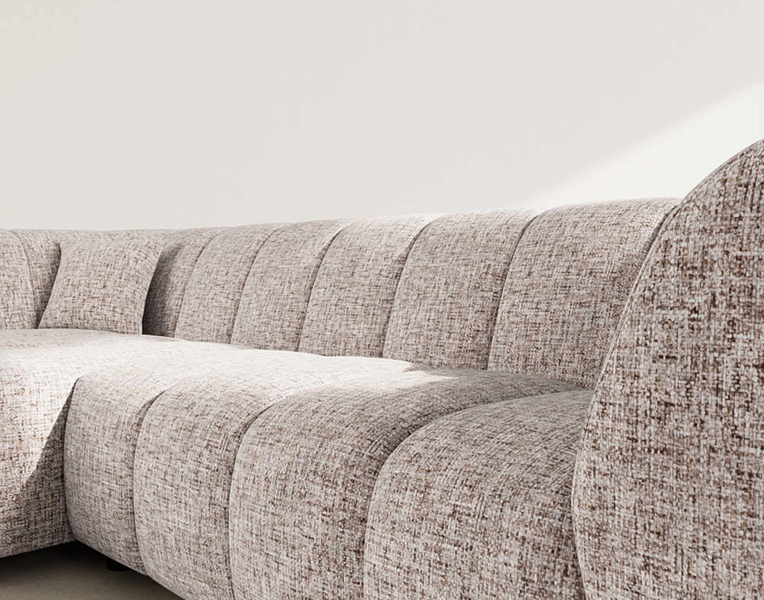 Canapé d'angle gauche 4 places avec accoudoir en tissu texturé Curtis