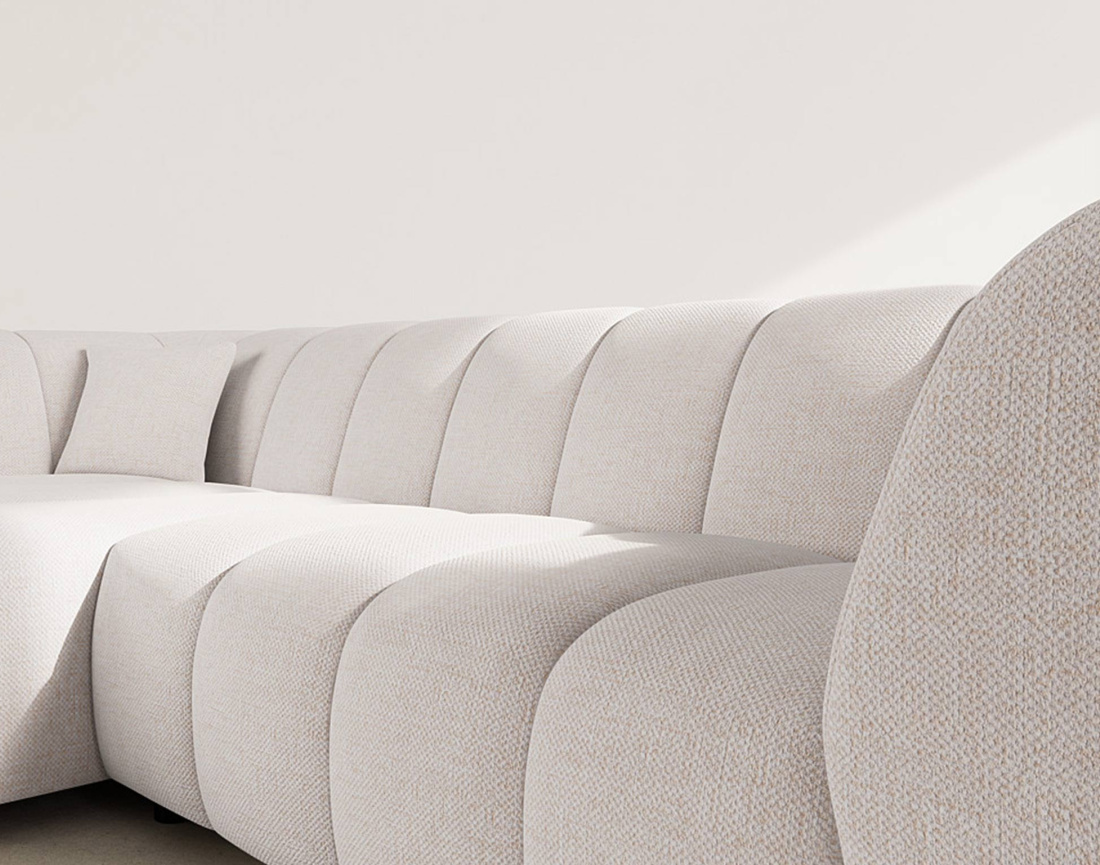 Canapé d'angle gauche 4 places avec accoudoir en tissu texturé Curtis