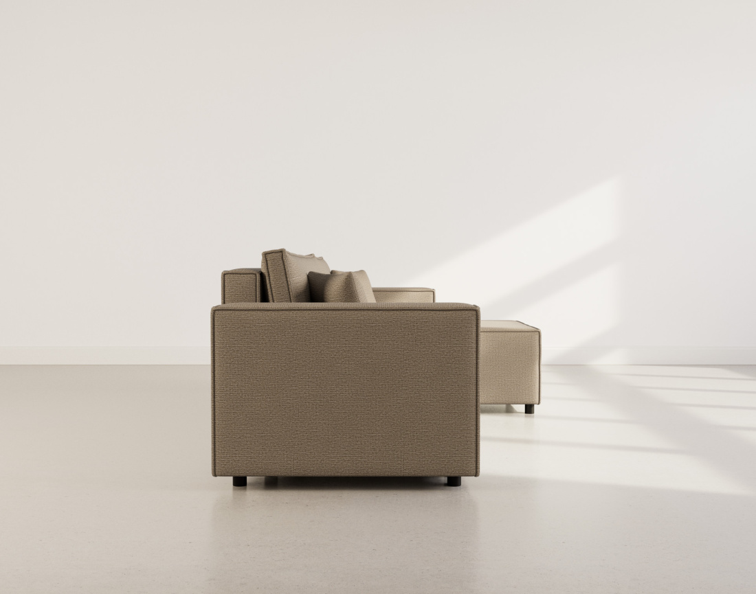 Canapé d'angle réversible 4 places convertible avec coffre en tissu texturé Jonas