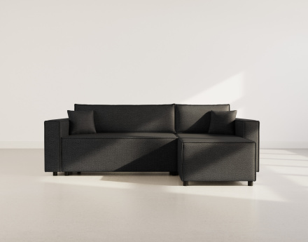 Canapé d'angle réversible 4 places convertible avec coffre en tissu texturé Jonas