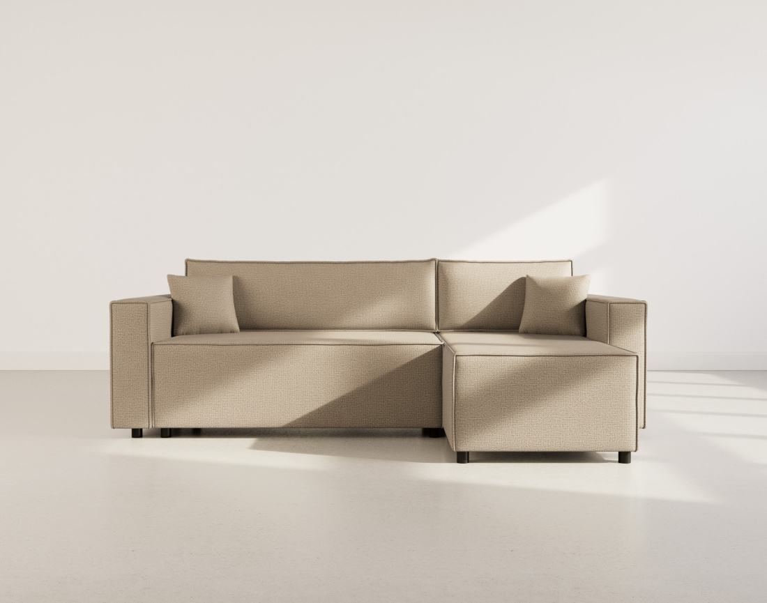 Canapé d'angle réversible 4 places convertible avec coffre en tissu texturé Jonas