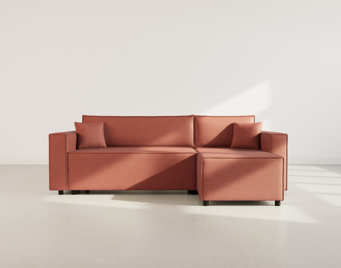 Canapé d'angle réversible 4 places convertible avec coffre en tissu texturé Jonas