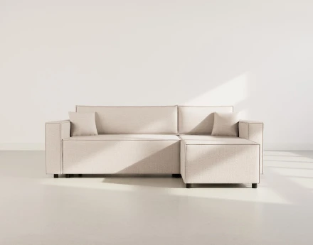 Canapé d'angle réversible 4 places convertible avec coffre en tissu texturé Jonas