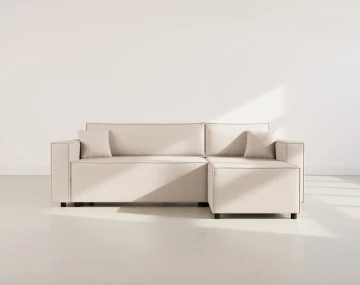 Canapé d'angle réversible 4 places convertible avec coffre en tissu texturé Jonas