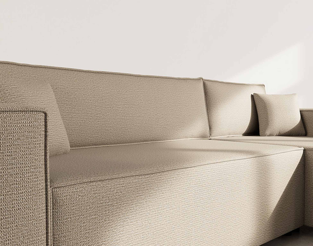 Canapé d'angle réversible 4 places convertible avec coffre en tissu texturé Jonas