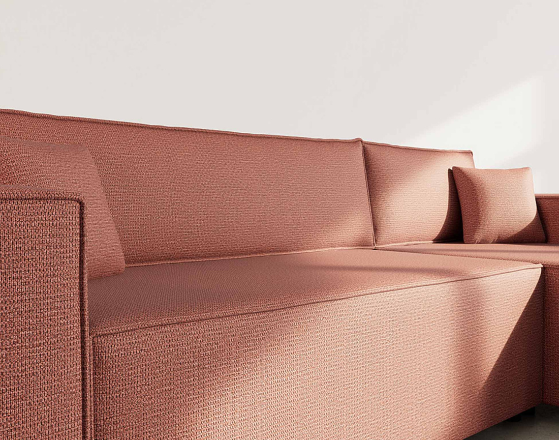 Canapé d'angle réversible 4 places convertible avec coffre en tissu texturé Jonas