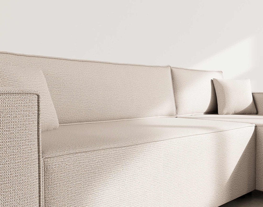 Canapé d'angle réversible 4 places convertible avec coffre en tissu texturé Jonas