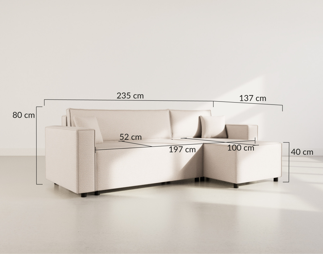 Canapé d'angle réversible 4 places convertible avec coffre en tissu texturé Jonas