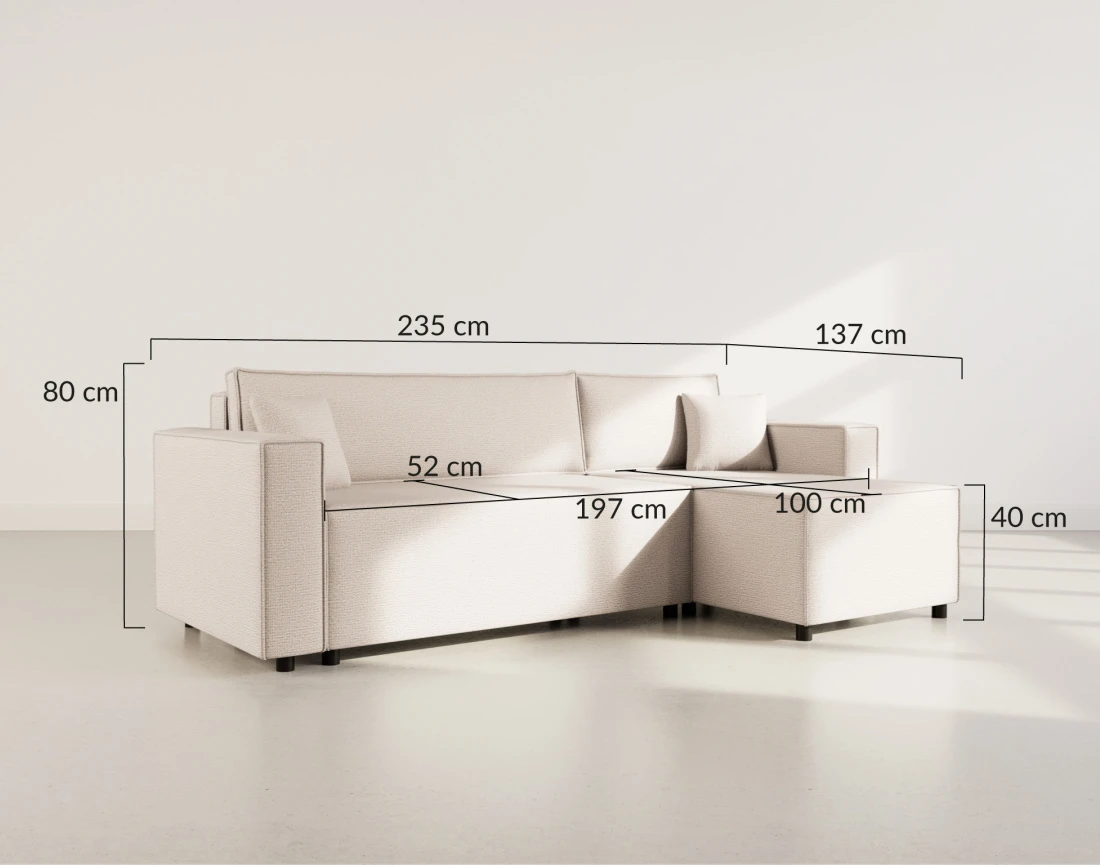 Canapé d'angle réversible 4 places convertible avec coffre en tissu texturé Jonas