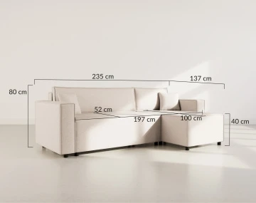 Canapé d'angle réversible 4 places convertible avec coffre en tissu texturé Jonas