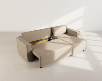 Canapé d'angle réversible 4 places convertible avec coffre en tissu texturé Jonas