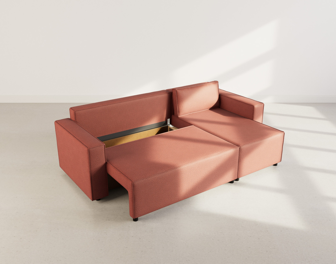 Canapé d'angle réversible 4 places convertible avec coffre en tissu texturé Jonas