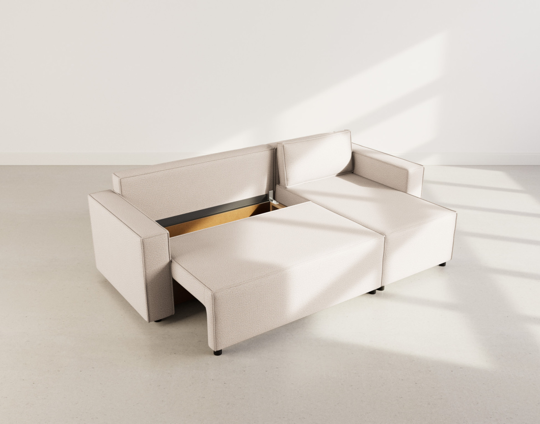 Canapé d'angle réversible 4 places convertible avec coffre en tissu texturé Jonas