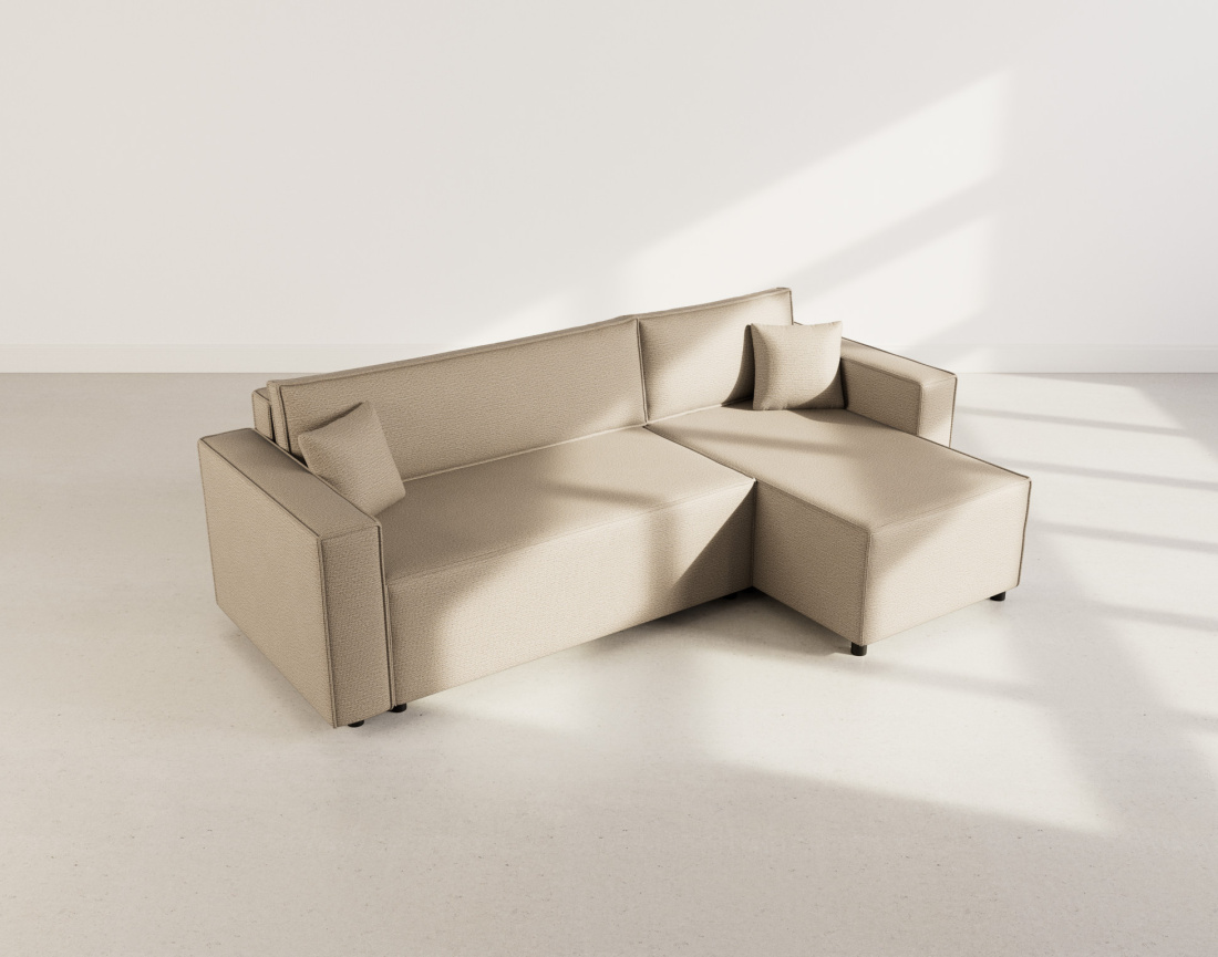 Canapé d'angle réversible 4 places convertible avec coffre en tissu texturé Jonas