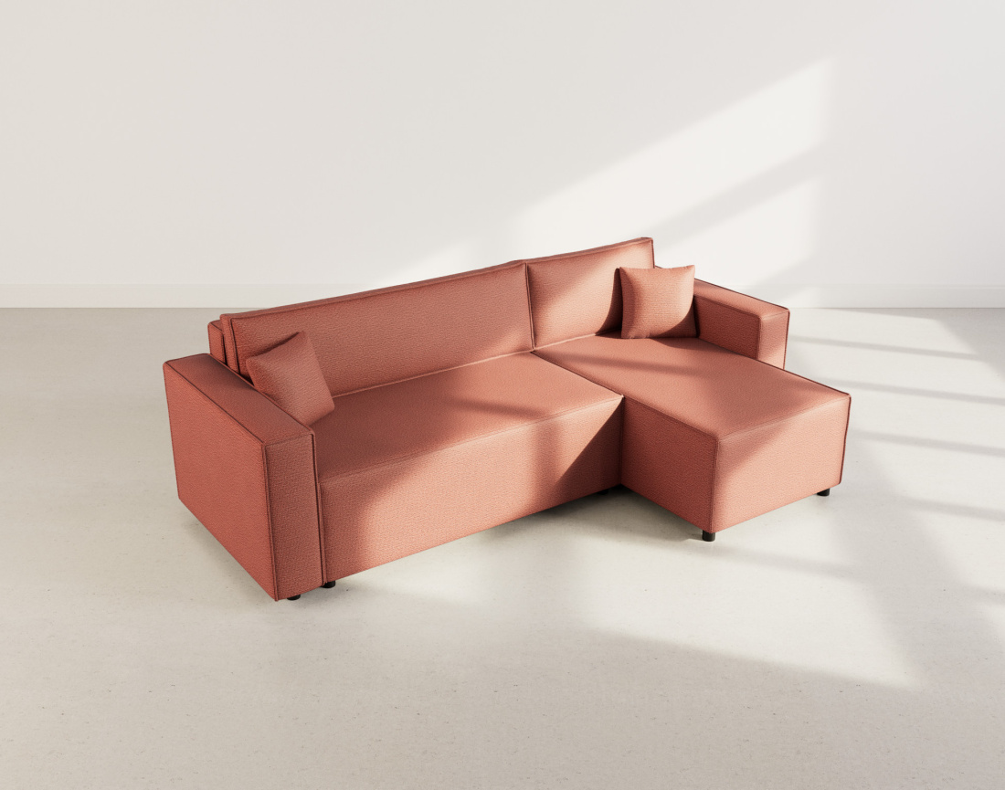 Canapé d'angle réversible 4 places convertible avec coffre en tissu texturé Jonas