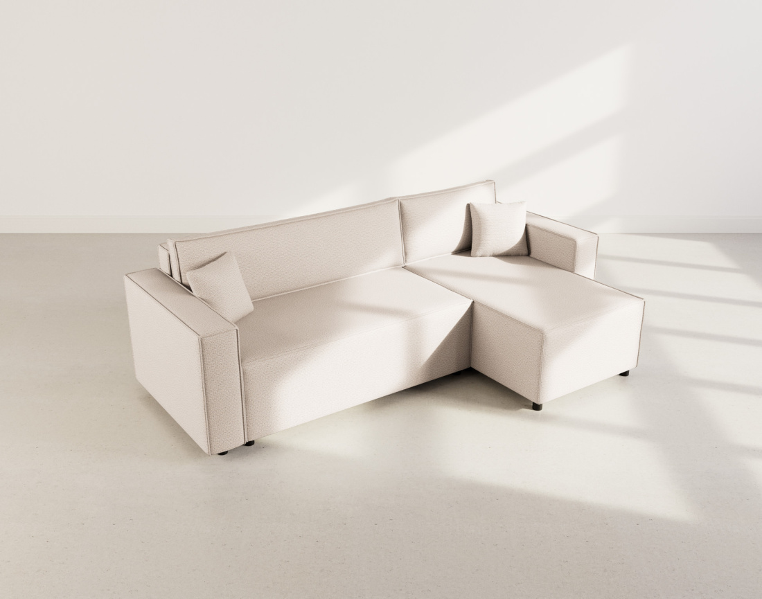 Canapé d'angle réversible 4 places convertible avec coffre en tissu texturé Jonas